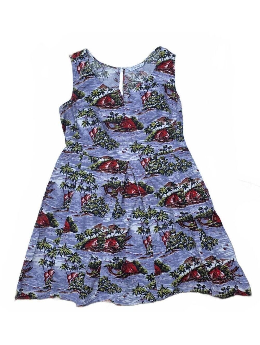 eShakti Cotton Island Print Empire Waist Cutout Neckline Dress Pockets  XXL - Picture 6 of 15